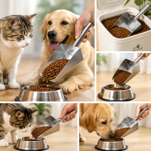 304 Stainless Steel Flour Scoop, Heavy Duty Large Ice Scoop 6-inch Wide High-Capacity for Flour Livestock Poultry Pet Food and Bird Seed Comfortable Grip Handle Easy to Clean (50OZ) - size: 50OZ