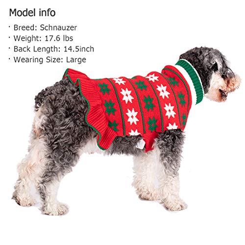 KYEESE Dog Christmas Sweater Warm Dog Sweater for Small Dogs with Leash Hole Knit Dogs Clothes Pet Coats Turtleneck Pet Sweater Dress with Snowflake Pattern, Red, Small - color: 08# Girl Red, size: Small (3-6lbs)