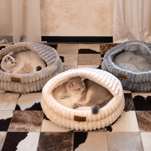 CHEERPALS Cat Cave Bed for Indoor Cats, Washable Covered Cat Bed Hooded Kitty Bed Soft Fluffy Pet Bed for Puppy and Small Dog(Dark Blue) - color: Dark Blue
