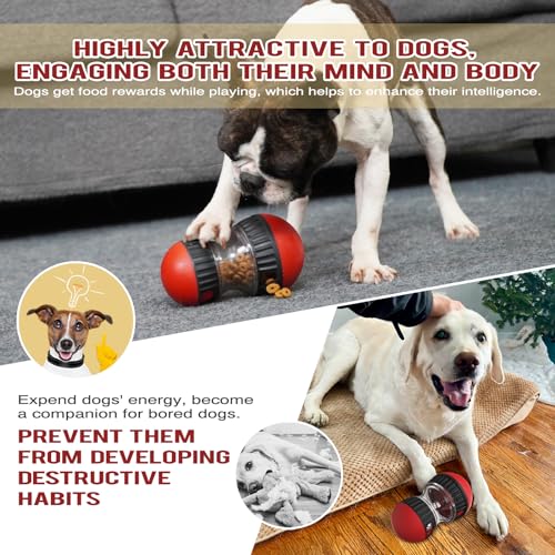 BSISUERM Dog Food Puzzle Toy Adjustable Treat Dispensing Food Dispenser Slow Feeder Bowls Puppy Enrichment Toy Ball Dog Interactive Chase Training Toys for Small Medium Large Dogs - color: Red - Single - Standard