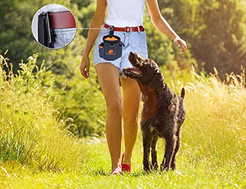 AMZNOVA Dog Treat Bag Treatnow Dog Treat Pouch, Training Pouch with Waist Belt & Clicker for Training & Walking, Waist Clip On Snack Fanny Pack for Pet, 3Cups, Heather Blue - color: Heather Blue