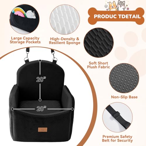 Dog Car Seat for Medium/Small Dogs, Dog Booster Car Seat, Pet Booster Seats Up to 40lbs with Waterproof Layer, 3 Storage Pockets and Safety Belt (Black) - color: Black