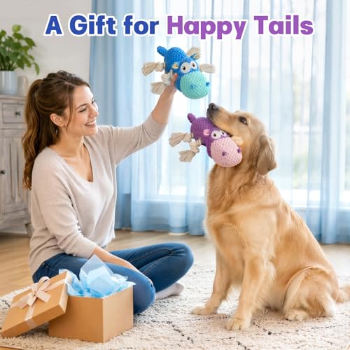TOOPTATE 2-Pack Squeaky Dog Toys - Plush Dog Toys for Small Medium Large Dogs, Keep Them Busy (Blue & Purple, Medium) - color: Blue + Purple, size: Medium