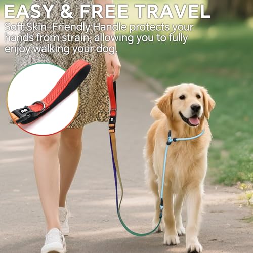 QQPETS Adjustable Slip Lead Dog Leash, Hands Free Waist Leash for Dog Walking, Reflective Training Lead with 360° Swivel Anti-Tangle, 4-7 ft Length for All Breeds - color: Vibrant Gradient