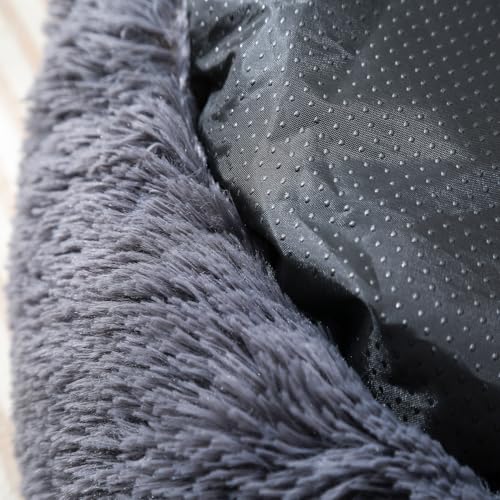 Cat Bed Plush Donut Dog Bed Fluffy Calming Pet Bed Dog Round Bed Cat Round Bed Warm Kitten Nest Rabbit Cave Kitten Bed Ideal for Small 3KG Pet - color: Dark Gray, size: 35CM