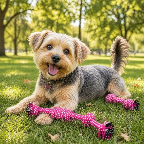 Cotton Rope Dog Toy/Tug of War Chew Toys with Knots/Teeth Cleaning Toy for Puppies and Small -Extra Small Dogs/Pet Fetch Training Toy/Doggie Rope Toys - color: Pink