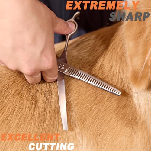 High-end Professional Dog Grooming Curved Thinning Scissors Teeth Blending Shears Pet Texturizing Thinner Blender Shears 7 Inch Extremely Very Sharp Made Of Stainless Steel Alloy For Dog Cat Groomer - style: 7inch Big Teeth Curved Thinning