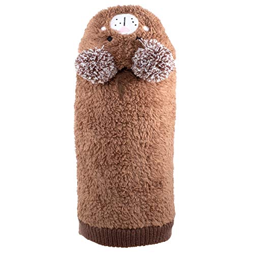 THE WORTHY DOG Sleeveless Bear Hoodie Dog Sweater – Warm Pullover Dog Clothes with Leash Opening, High-Pile Fleece Knit & High-Cut Belly - Brown, Small - size: Small