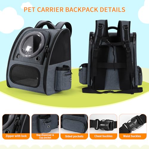 Bubble Cat Backpack Carrier, Expandable Cat Carrier Backpack,Breathable Pet Backpack for Medium Cat,Kitten and Small Puppy, Large Space,Portable Bags Foldable Dog Backpack for Traveling,Hiking(Grey) - color: 01-Grey