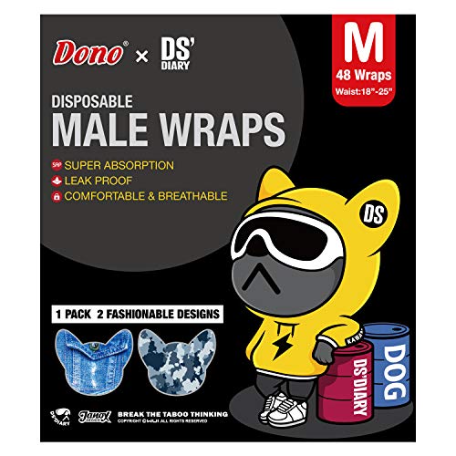 Dono Dog Diapers Male Disposable Male Dog Wraps, Wider Doggie Puppy Diapers, Male Belly Bands, Super Absorbent, Leak-Proof Fit, Excitable Urination, Incontinence, Medium 48ct - size: Medium (18-25inch)