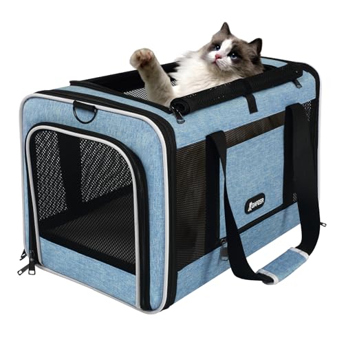 GAPZER Cat Carrier 18 x 11 x 11 Top Loading Soft-Sided Pet Travel Bag Over 15lbs, Portable Small Dog Puppy Car Crate 10 lbs, Chihuahua Kennel Carry Case, Kitty Cloth Cage Medium Cat Under 25 Blue - color: Blue