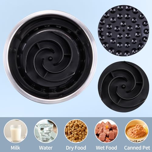Slow Feeder Dog Bowls Insert, Bestalk Soft Silicone Slow Eating Feeder Insert with Suction Cups for Small, Medium and Large Dogs, Fit into Basic and Elevated Dog Bowls, Black - color: Black, size: M
