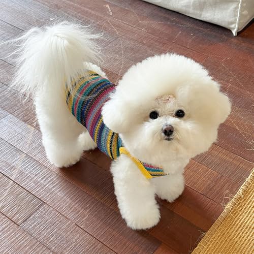Dog Sling Tank Top with Tulle Skirt, Colorful Striped Pet T-Shirt(Yellow, Small) - color: Yellow, size: Small