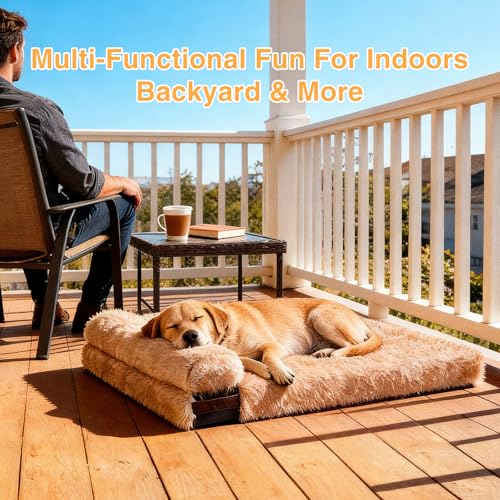 XL Dog Bed, Washable Orthopedic Couch with Removable Cover, Egg Crate Foam for Joint Relief, Bolster Pillow, Non-Slip Pet Sleeping Mat, 34.2"x24.4"x3" - size: 34''L*22''W*3''Th