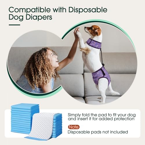 Kuoser Dog Diapers Female with Suspenders, Escape-Proof Doggie Diaper That Stay On, Washable Dog Diapers for Heat, Incontinence & Puppy Training,Reusable Puppy Diaper Female Small Medium Large Dogs,XS - color: Lavender Purple, size: XS
