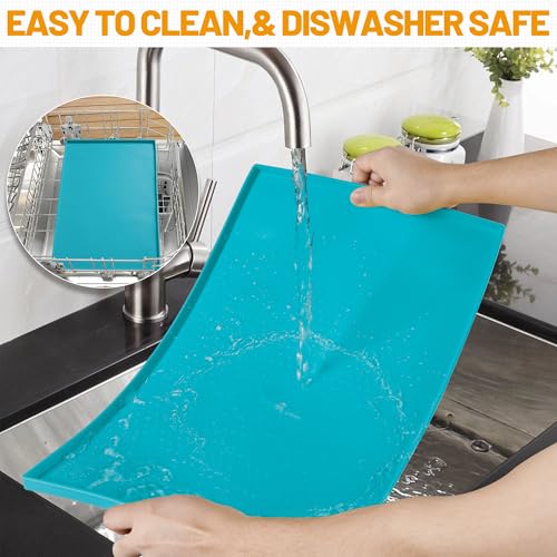 Hubulk Dog Feeding Mat,100% Waterproof Food Grade Silicone Pet Food and Water Bowl Placemat,Dishwasher, High Raised Edge to Prevent Spills,Nonslip Tray to Stop Messes on Floor(28"x18"x0.8", Green) - color: Green(Teal), size: 28"l X 18"w