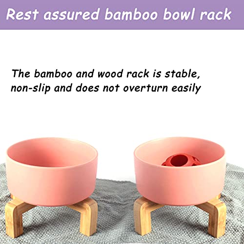 Petygooing Pink Ceramic Dog Cat Bowl Set with Stand, Pet Food and Water Dish,Medium Dog Bowls Anti Slip Set of 2 Cat Bowls Pet Food Bowl- Pet Dishes Small Medium Size Pet (28 OZ /3.6 Cups) - color: Pink, size: Medium Size Dog Bowls 850ML*2