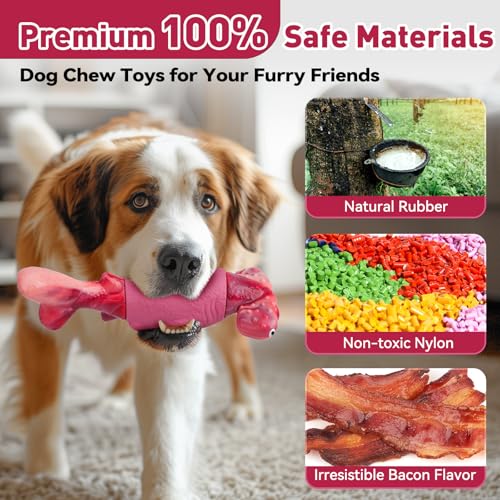 BIKIISEN Dog Toys for Aggressive Chewers, Interactive Dog Chew Toy for Large Dogs, Indestructible Squeaky Toys to Keep Them Busy, Tough Toy for Medium/Large Breed Dogs Pink - color: Pink