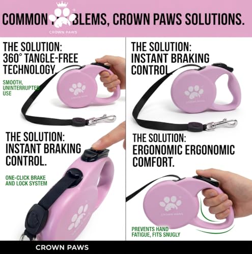 Chew Proof Retractable Dog Leash for Small Dogs up to 33lbs, 10ft Heavy Duty Dog Lead with Anti-Chewing Steel Wire Rope, Tangle-Free, One-Hand Brake & Lock, Pink S - color: Pink, size: Small