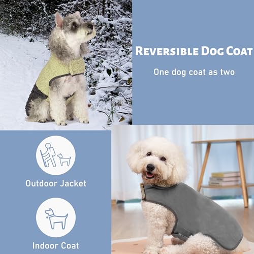 cyeollo Warm Dog Coat Sherpa Dog Winter Coat, Reversible Fleece Dogs Jackets Sweater Vest for Small Dogs Male with Leash Hole, Soft Cold Weather Pet Clothes, Khaki L - color: Khaki, size: Large (16-21lbs)