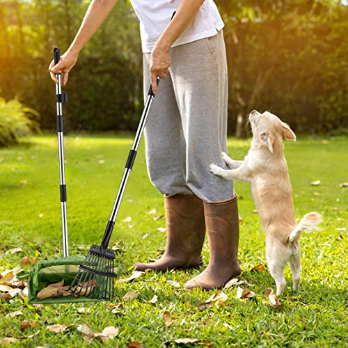 Toozey Dog Pooper Scooper for Large Dogs — Long Handle Poop Scooper for Yard Use, Extra Large Metal Tray & Bag Holder | Easy Cleanup for All Dog Sizes with 20 Bags - size: 43.31" Handle Rake