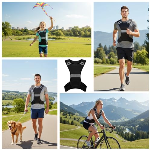 Ptwola Reflective Running Vest High Visibility Running Gear with Large Pocket Night Lightweight Reflective Safety Vest - color: Black
