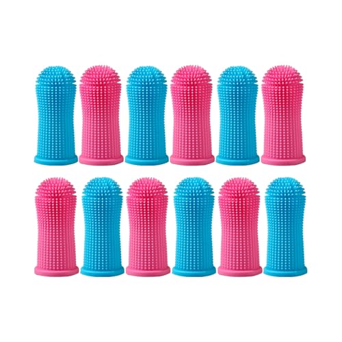 12 Pack Food Grade Silicone Finger Pet Toothbrushes Kit for Dogs Cats Dental Care Teeth Cleaning 360° Dog Finger Toothbrush