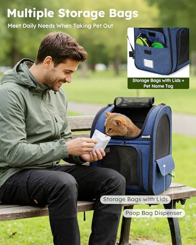 pecute Cat Carrier Backpack Expandable, Cat Backpack with Breathable Window - color: Blue, size: 12.6"L x 10.2"W x 16.5"H