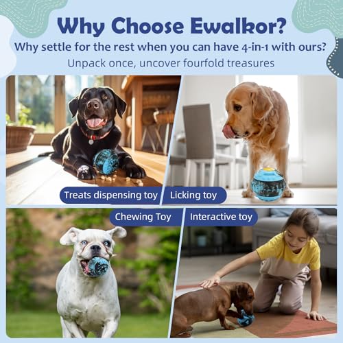 4-IN-1 Dog Toys - Frozen Dog Treat to Keep Them Busy, Treats Puzzle Ball Toy, Interactive Treat Dispensing Dog Toy, Durable Rubber Chew Toys, DIY Freezable Fillable Treat Toy, Mental Enrichment Toys - color: Blue