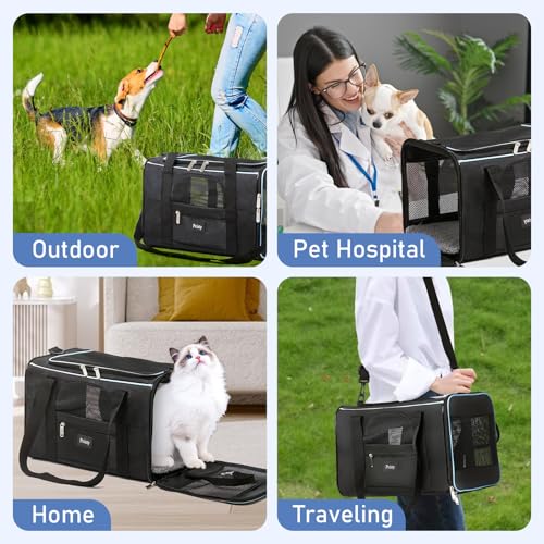Pet Carrier for Cats,Small Dogs Under 15 Lbs(17x11x11 Inches),Delta/American/United Airline Approved Carriers, Cats Soft-Sided Carriers,Pet Travel Carrier Bag with Two Storage Pockets-Black