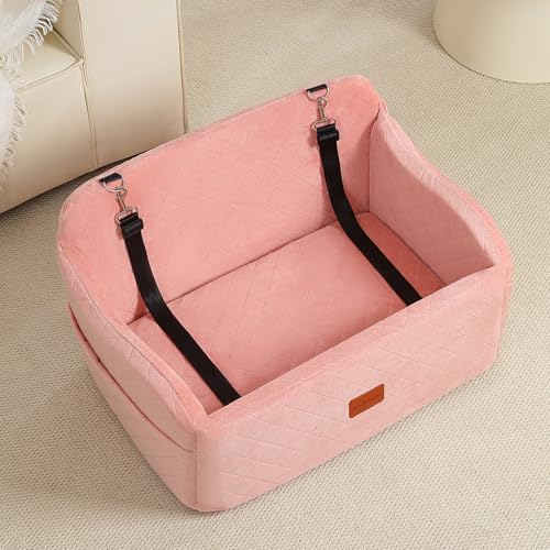 Lealchum Dog Car Seat for Medium/Large Dogs,2 Clip-On Safety Leashs for 2 Small Dogs,Removable and Washable Comfy Pet Car Seat,Easy to Install and Clean (Pink, Large) - color: Pink