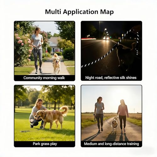 Heavy Duty Dog Leash, Black, High-Density Nylon Rope, 6 ft, Padded Foam Handle, Reflective, 360° Rotating Metal Buckle