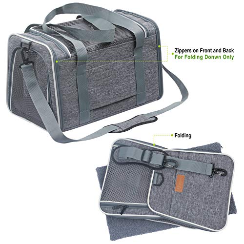 Cat Carrier - Portable Foldable Dog Pet Carrier, Soft-Sided Pet Bag up to 15 Lbs, Airline Approved Travel Puppy Carrier - color: Light Grey, size: 17.5"L x 11.0"W x 11.0"H