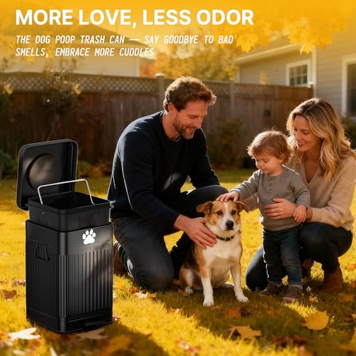 Dog Poop Trash Can Outside - 22L/6Gal Metal Outdoor Trash Can with Lid, Pet Waste Trash Can with 20 Bags, Outdoor Garbage Can with Soft Close for Outdoor Odor Control, Rectangular Black - size: 22L Rectangular Black Trash Can