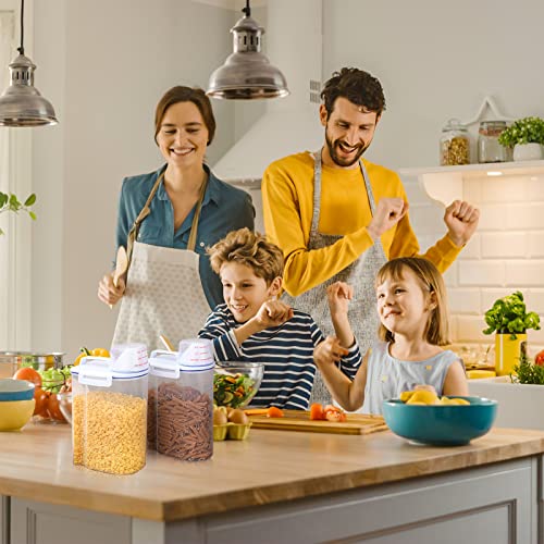 Cereal Containers Set 4 Pcs Airtight Food Storage Container with Measuring Cup Dispenser Plastic Storage Containers with Lids for Rice Oatmeal Flour Grain & Pet Cat Dog Food Container, 2.5 L - color: Blue