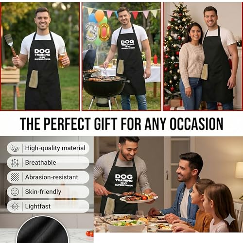 Maze Office Dog Training Is My Superpower Apron for Men and Women, Black, Bib Style, Polycotton, Adjustable Neck Strap with Waist Tie, 2 Pockets