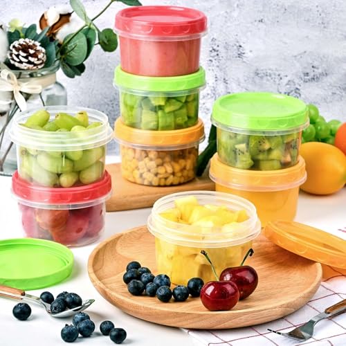 TOFLEN Reusable Small Freezer Containers 8 Oz Plastic Food Storage Containers with Screw On Lids, Leakproof & Airtight, Freezer Safe, Dishwasher Safe, Set of 6 Multicolor - size: 8 oz*6