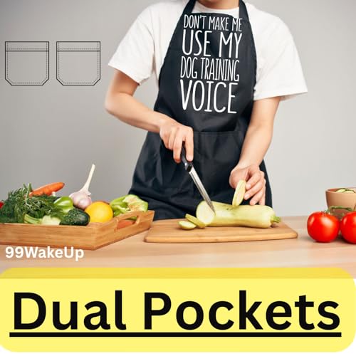 Don't Make Me Use My Dog Training Voice Apron, Unisex, Black, One Size Fits All, Cotton Blend, Casual, Text Graphic, 2 Pockets