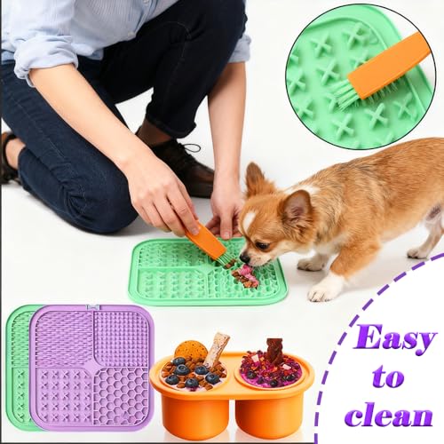 7.87" Dog&Cat Lick Mat with Suction Cups Set,Frozen Treat Toy for Puppy,Dog Enrichment Toy Foam Ball for Anxiety Relief - color: Purple