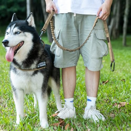 EXCELLENT ELITE SPANKER Tactical Bungee Dog Leash Military Adjustable Dog Leash Quick Release Elastic Leads Rope with 2 Control Handle(Black - color: Black