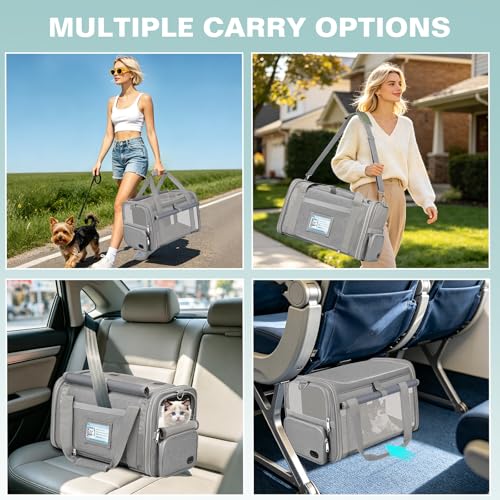 Soft Cat Carrier for Pets Up to 20 Lbs, Collapsible Cat Carrier Bag with Privacy Curtains, Airline Approved Small Pet Carrier for Small Medium Cats Dogs Puppy, Washable Soft Pet Travel Bag Dog Carrier - color: Gray