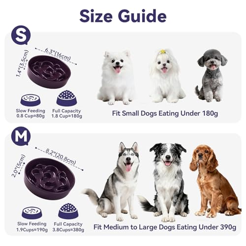 Ceramic Slow Feeder Dog Bowl, 1.8 Cups Anti -Slip Slow Feeding Bowl to Slow Down Eating, 8.2 Inch Dog Food Dish for Medium to Large Breeds, White - color: White, size: Medium