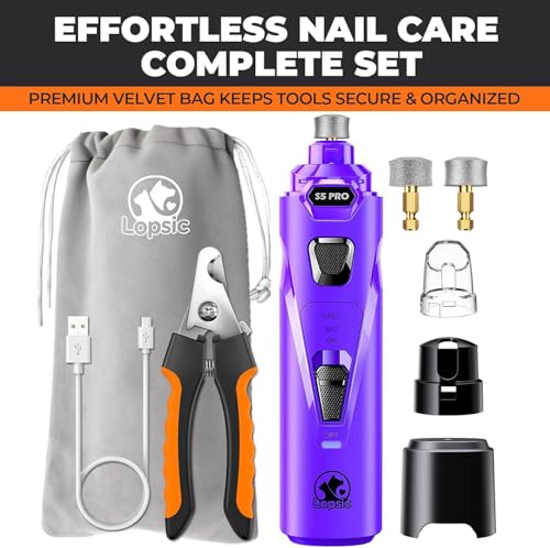 Whisper Quiet Dog Nail Grinder with 4 LED Lights, Safe & Stress-Free for Sensitive Dogs of All Breeds & Sizes, 3 Grinding Bits, 3-Speed, Pet Nail Trimmers, Rechargeable Painless Grooming Kit Purple - color: Purple
