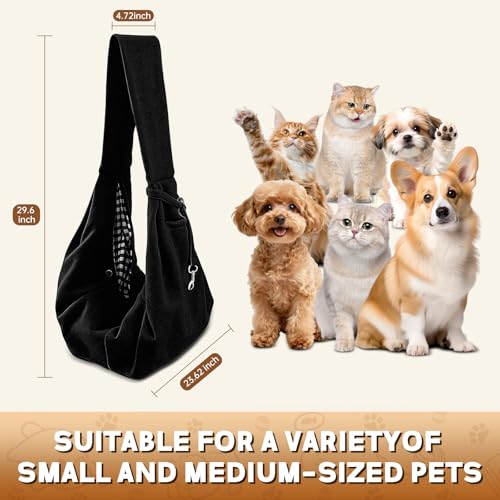 Pet Sling Carrier Bag, Hands-Free Shoulder Strap, for Small Dogs and Cats, Black (Black) (Black) - color: Black