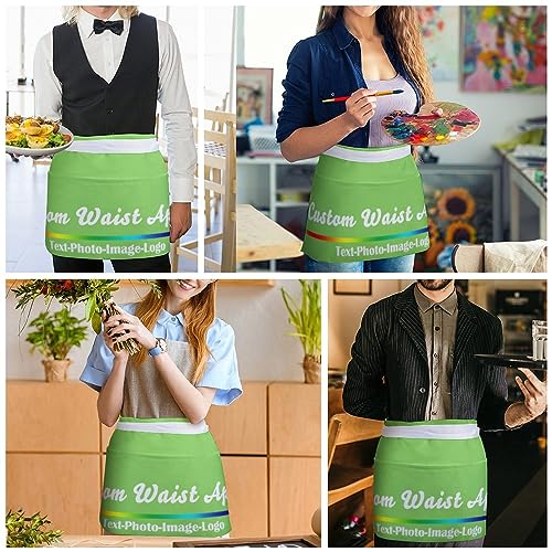 sophiehome Custom Waist Apron with Pockets Add Photo Logo Name Personalized Waiter Server Short Aprons for Kitchen - color: Neon Green