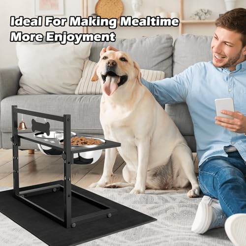 SHAINFUN Elevated Dog Bowls with Mat, Adjustable Height 4.3''-11.8'', Metal Stand, Two 1.7L Stainless Steel Food & Water Bowls for Large, Medium Dogs - size: metal plate - large dogs