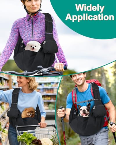Pet Carrier Sling for Small Dogs and Cats, Dog Carrier Sling with Adjustable Thick Padded Shoulder Strap and Pocket, Hands Free Puppy Carrier Purse for Travel or Everyday Use