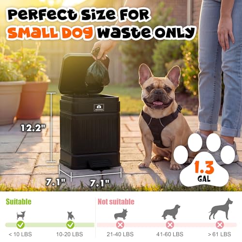 Small Trash Can with Lid, 1.3Gal Stainless Steel Dog Poop Trash Can Outside, Waterproof & Odor Control, 5L Cat Litter Trash Can, Dog Waste Station with Foot Pedal, Garbage Can for Backyard - size: Small-1.3 Gallon