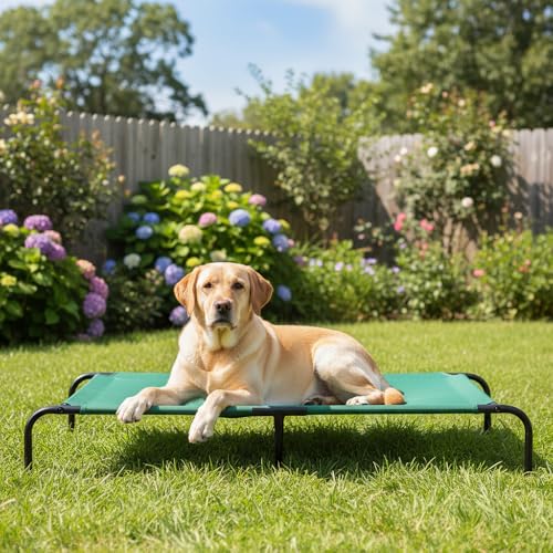 Amazon Basics Cooling Breathable Elevated Dog Bed with Durable Metal Frame for Large Dogs, X-Large, 60 x 37 x 9 Inch, Green, Easy to Clean - color: Green, size: X-Large