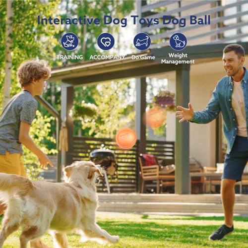 AIPERRO Interactive Dog Toys Ball, Smart Action Activated Rechargeable Pet Toy, TPU Material, IPX7 Waterproof Rating, Automatic Rotating/Bouncing/Moving, Suitable for Small/Medium Dogs-Orange - color: Orange